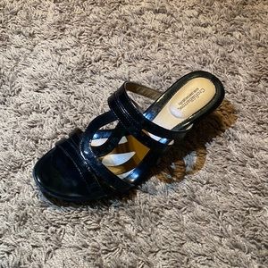 Cute strappy,  black mule heels